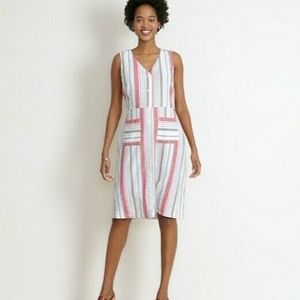 Striped Button-Front Linen-Blend Fit & Flare Dress
